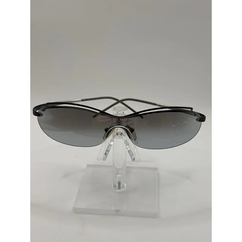 MIH-AGH Eyewear 8353 Rimless Shield Sunglasses Gray Lens Black Gunmetal